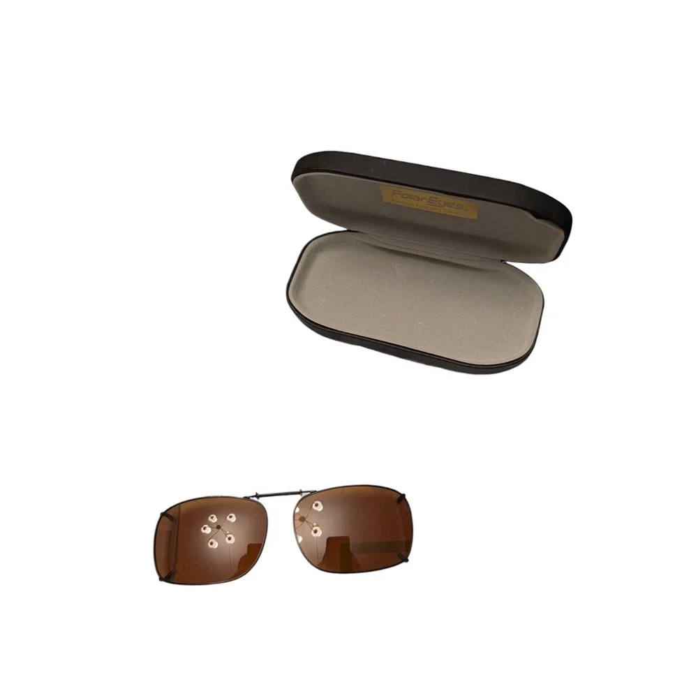 PolarEyes Polarized Clip On Sunglasses Amber Lens Rectangular with Case